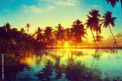 lush tropical lagoon sunset © Rarity Asset Club