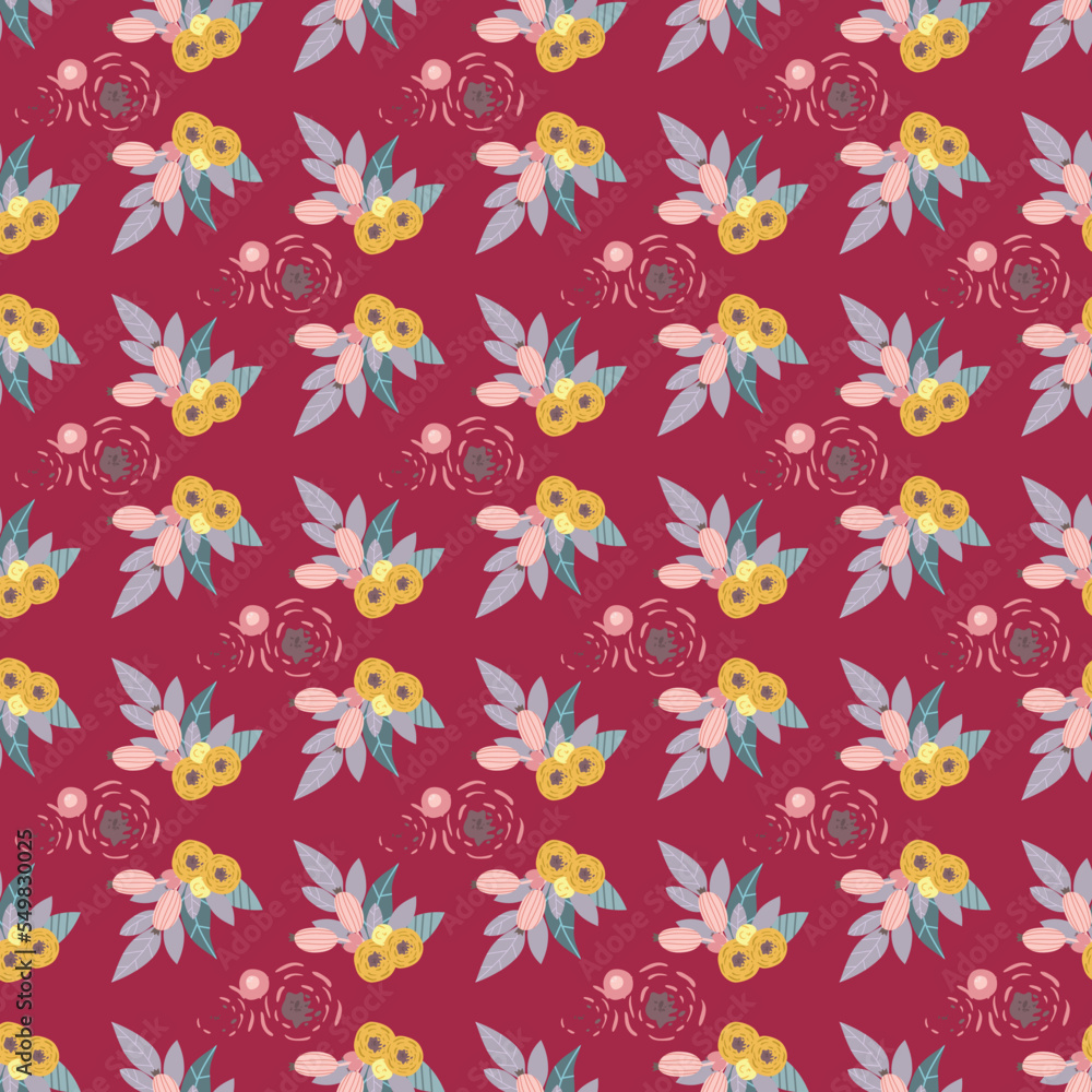 yellow and pink floral pattern with pink background seamless repeat pattern