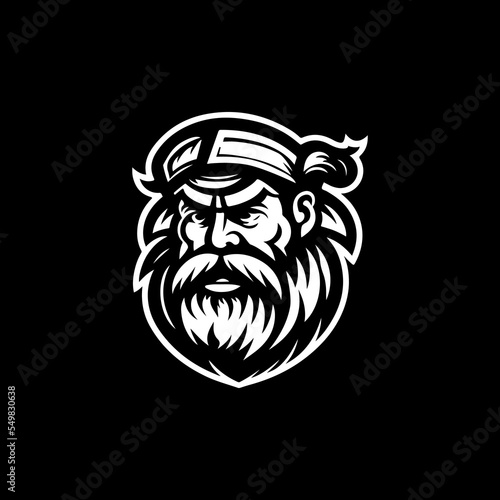 pirate mascot logo, black and white, sea man logo 