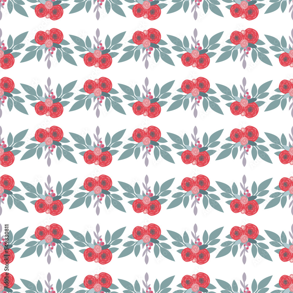  red flowers with leaves seamless repeat pattern