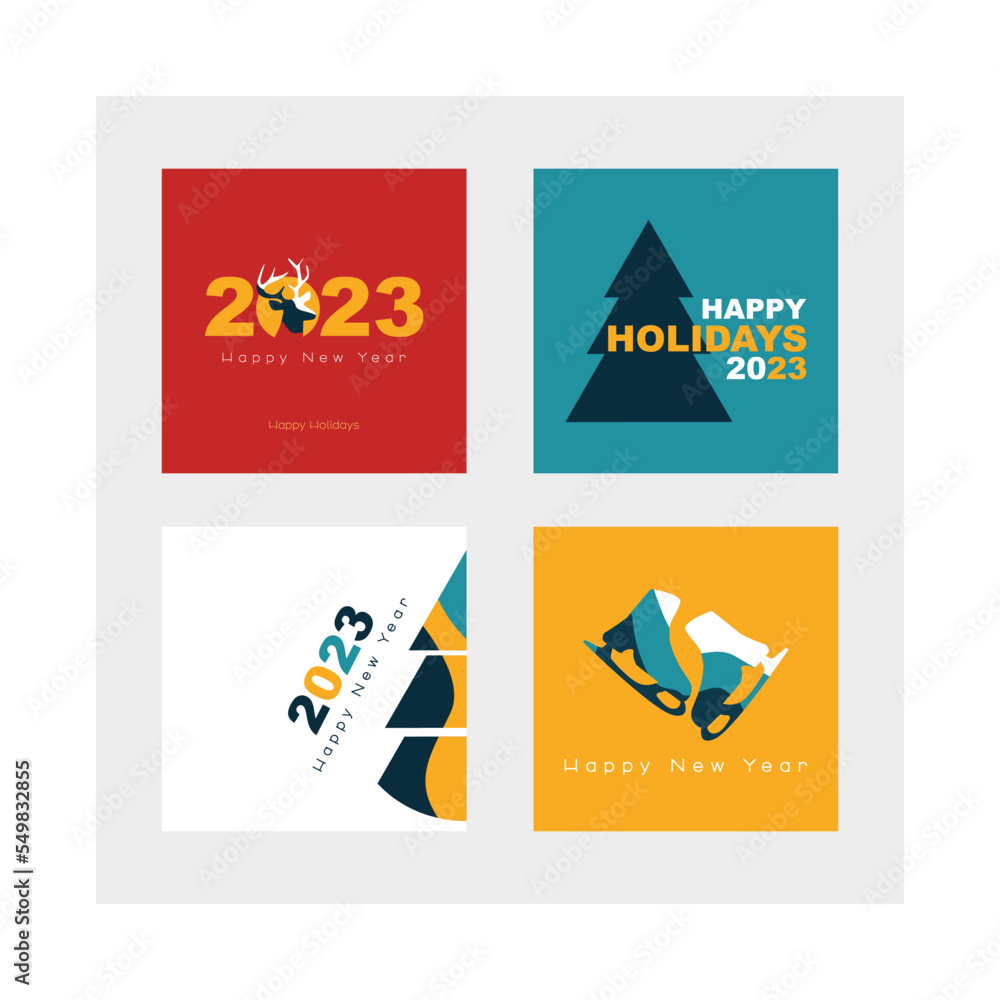 2023 Greeting cards. Happy New Year. Happy Holidays. Modern minimal design.