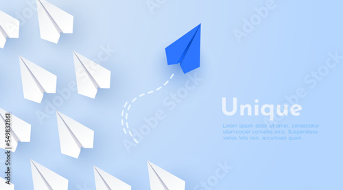 Paper planes flying forward. Leadership, success, finding new way and own path concept. Vector illustration