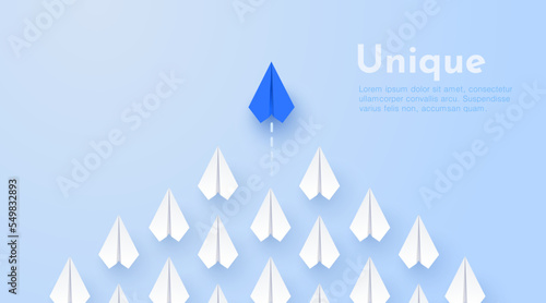 Paper planes flying forward. Leadership, success, teamwork, management, boss, motivation and business concept. Vector illustration