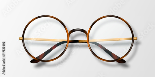 Vector 3d Realistic Round Frame Glasses Icon Isolated. Leopard Frame. Transparent Sunglasses for Women and Men, Accessory. Optics, Lens, Vintage, Trendy Glasses. Top View