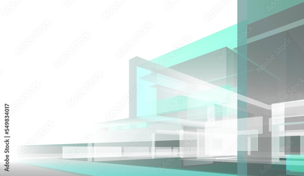 Fototapeta premium Concept architectural 3d illustration. Modern building 3d rendering