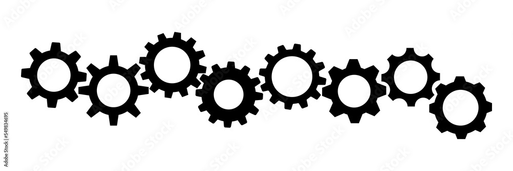 Gear icon flat design. Gears on a white background. Mechanism wheels logo. Vector illustration Gear icon flat design. Gears on a white background. Mechanism wheels logo. Vector illustration