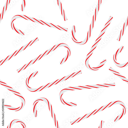 Seamless pattern Realistic Christmas candy isolated on white background. Vector illustration. Top view icon. Template for a greeting card for Christmas and New Year.