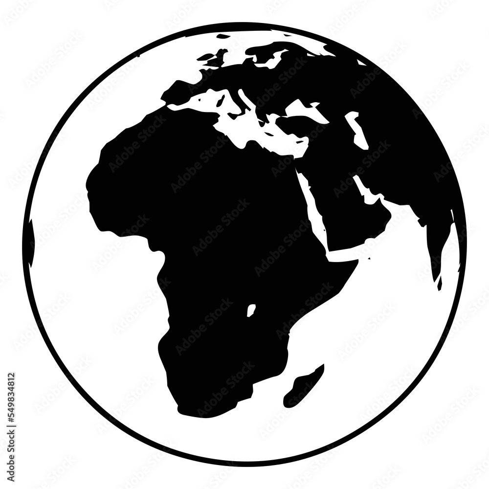 Globe vector icon flat emoji. Isolated world circle map showing the continents of Europe and Africa in green against blue ocean sign label design. Globe vector icon flat emoji. Isolated world circle map showing the continents of Europe and Africa in green against blue ocean sign label design.