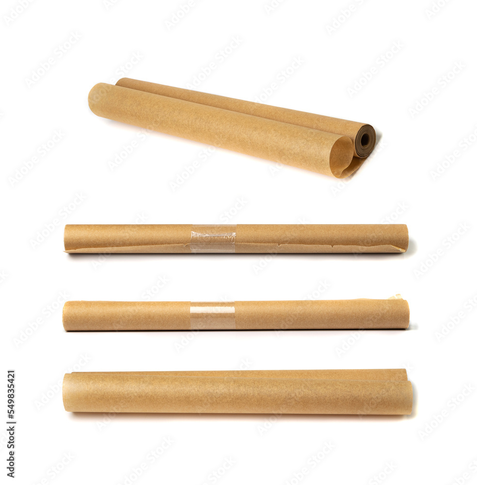 Brown Baking Paper Isolated, Rolled Kraft Cooking Paper Sheet, Bakery Parchment, Greaseproof Material Brown Baking Paper Isolated, Rolled Kraft Cooking Paper Sheet, Bakery Parchment, Greaseproof Material