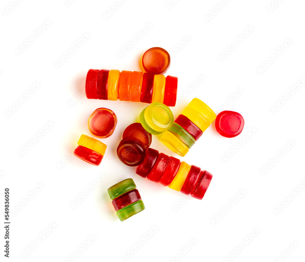 Round Gummy Candy Pile Isolated, Chewing Colorful Marmalade Pills, Jelly Gumdrops Heap, Gelatin Candies