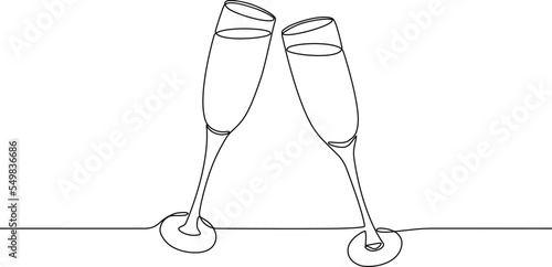 Two glasses of champagne continuous line vector
