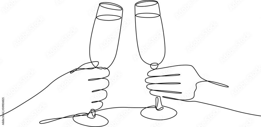 Obraz premium Two hands golding champagne glasses vector art