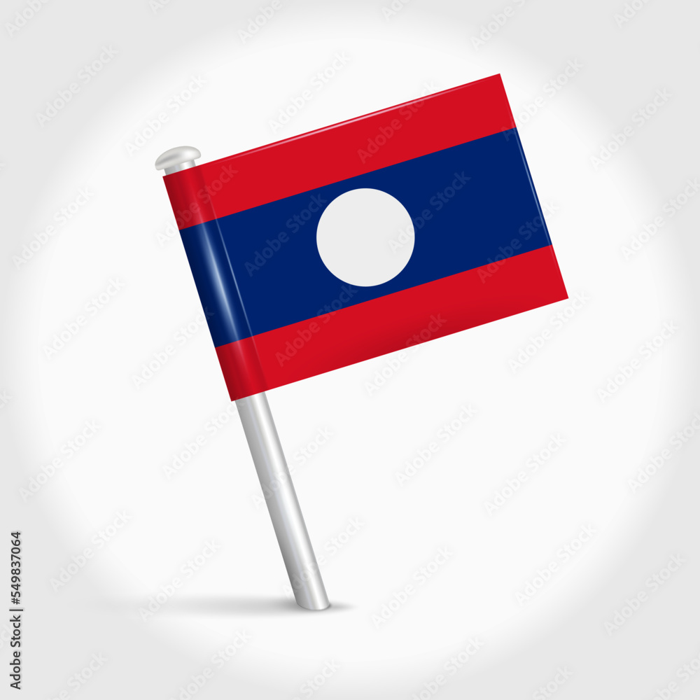 Laos map pin flag. 3D realistic vector illustration Laos map pin flag. 3D realistic vector illustration