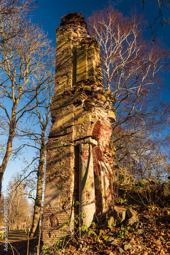 Bunka new church ruins in sunny autumn day, Latvia. photo