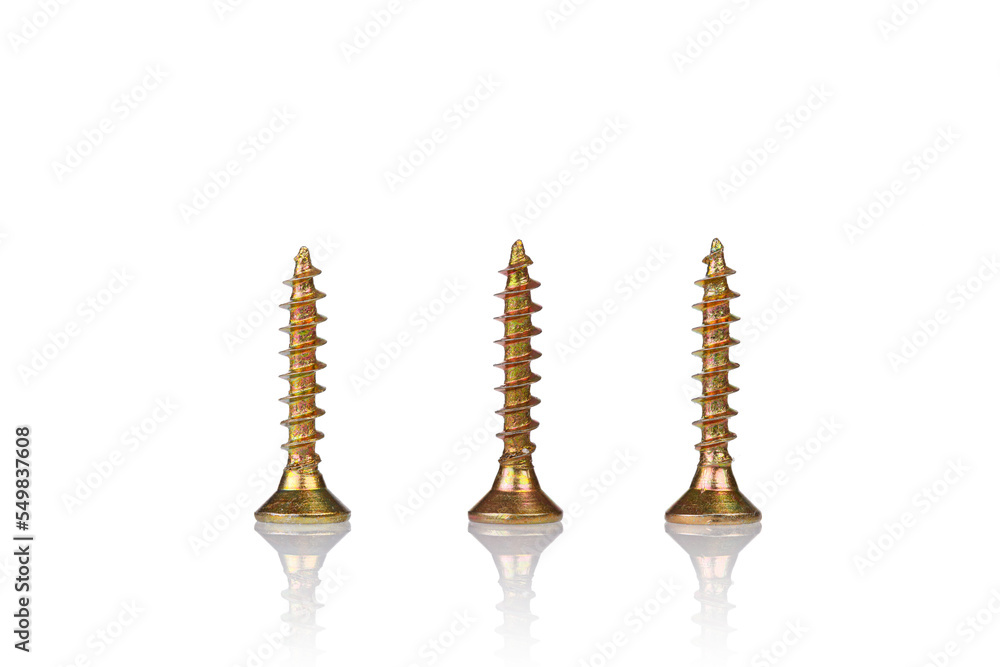 macro screw of golden color on a white background macro screw of golden color on a white background
