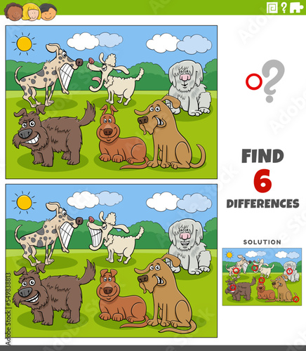 differences game with cartoon dogs animal characters