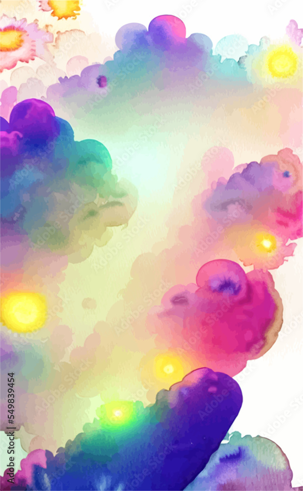 Vector watercolor background, wallpaper with beautiful  multicolor, rainbow color, holiday smoke, fantasy paint, acrylic, drawing fantasy space