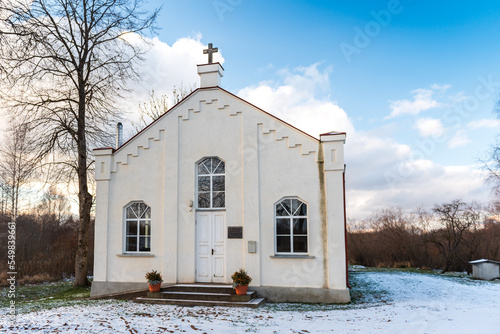 Paplaka baptist church in winter day, Latvia. photo