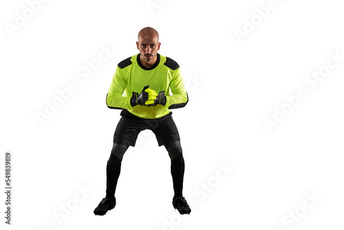 Foto Goalkeeper ready to catches the soccer ball during a football match