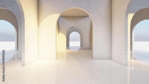 Architecture interior background empty arched pass 3d render