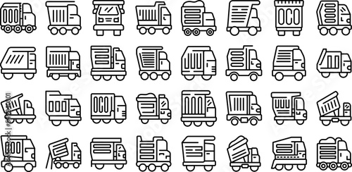 Car tipper icons set outline vector. Truck car. Tipper container
