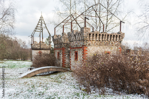 An abandoned fortress built of bricks and stones for the children of Soviet army soldiers, Paplaka, Latvia. photo