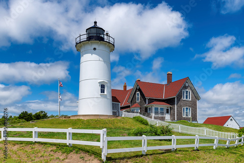 Nobska Point Lighthouse at summer day in Cape Cod Massachusetts, USA	