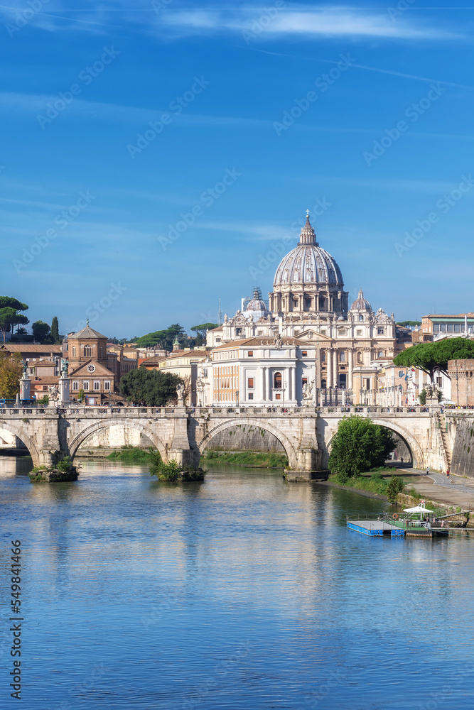 Rome Skyline and St Peter Basilica in Vatican at sunny autumn day, Rome Italy.	
