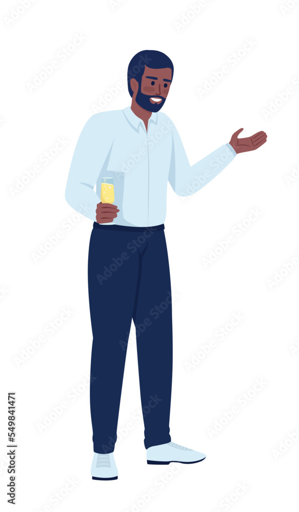 Man in formal attire giving toast speech semi flat color vector character. Editable figure. Full body person on white. Simple cartoon style illustration for web graphic design and animation Man in formal attire giving toast speech semi flat color vector character. Editable figure. Full body person on white. Simple cartoon style illustration for web graphic design and animation