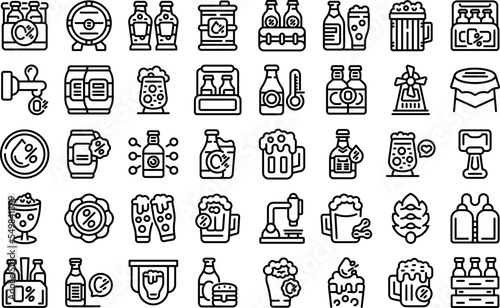 Nonalcoholic beer icons set outline vector. Can bottle. Drink beverage