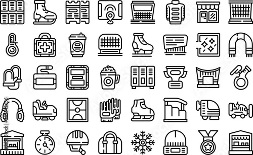 Ice rink icons set outline vector. Ice activity. Rink skate