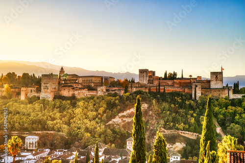 Alhambra Fortress Aerial View at Sunrise, Granada, Andalusia