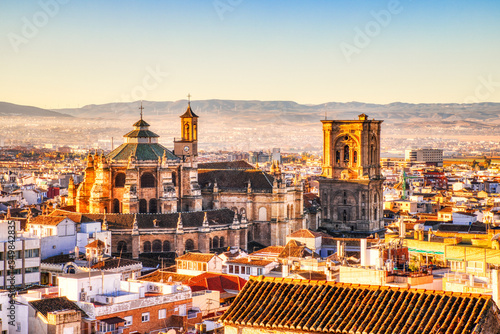 Granada Cathedral Aerial View at Sunset, Andalusia photo