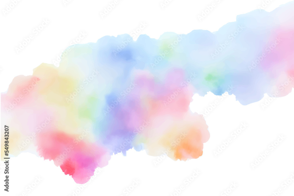 Handmade illustration of colorful pastel watercolor, multicolor abstract splash on white paper background, vector watercolor cloud.
