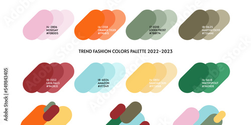 New fashion color trend winter 2022 2023. Color palette forecast of the future color trend. Design for print, decor, package, polygraphy, papers