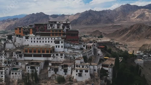Thiksey Monastery, Thiksey Gompa - Leh Ladakh , Popular Place to See in Leh-Ladakh India. Ladakh or Ladakh is a historical and geographical region in India. (aerial view) photo