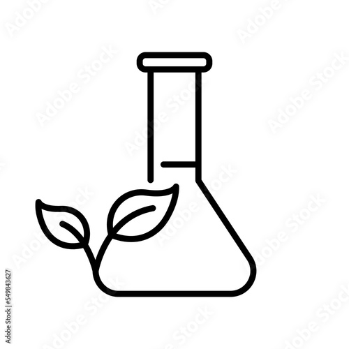 Biology Plant Research Experiment in Laboratory Pictogram. Organic Scientific Lab Outline Icon. Flask with Leaf Equipment for Chemical Science Line Icon. Editable Stroke. Isolated Vector Illustration