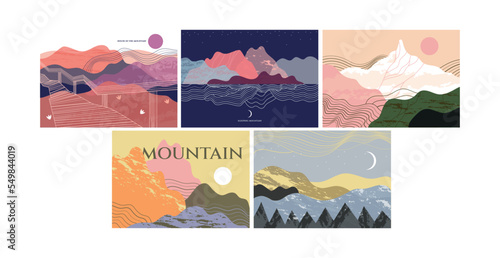 Set of abstract mountain landscapes