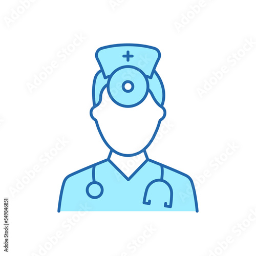 Otolaryngologist Doctor Color Line Icon. Otolaryngology Medic Staff with Stethoscope, Mirror Linear Pictogram. Ear, Nose, Throat Doctor Outline Icon. Editable Stroke. Isolated Vector Illustration