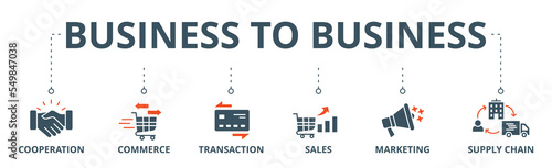 Business to business banner web icon vector illustration concept with icon of cooperation, commerce, transaction, sales, marketing, supply chain