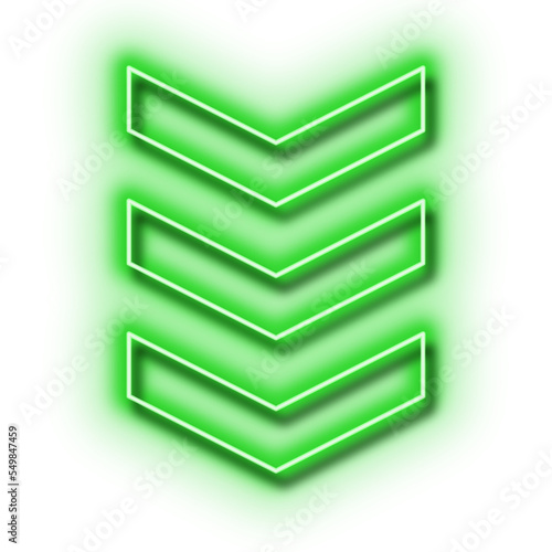 Green Neon Glowing Arrow Down. Decoration Design Element.