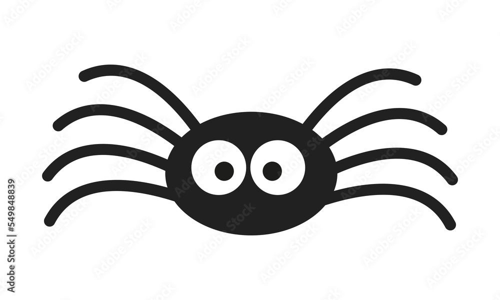 Cute little spider with big eyes isolated on white background. Halloween party design element. Vector cartoon illustration. Cute little spider with big eyes isolated on white background. Halloween party design element. Vector cartoon illustration.