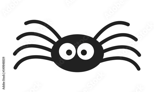 Cute little spider with big eyes isolated on white background. Halloween party design element. Vector cartoon illustration.
