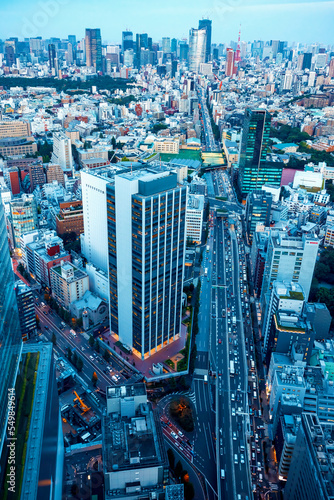 Photography Aerial View of Shibuya, Japan with the Shinjuku skyline in the background