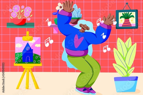 Photography Long-haired woman moves to the music