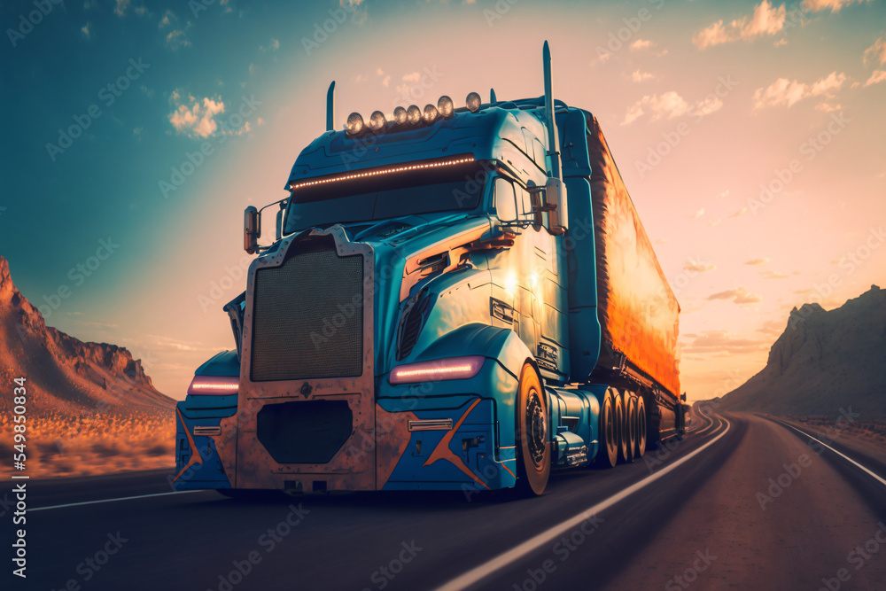 truck driving on the road, transportation business, highway transit
