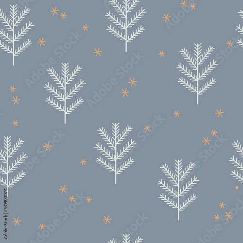 Vector Christmas seamless pattern with Christmas trees on a blue background. Perfect for print  wrapping paper  wallpaper  fabric  kids room design.