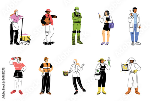 Set of people working in different industries