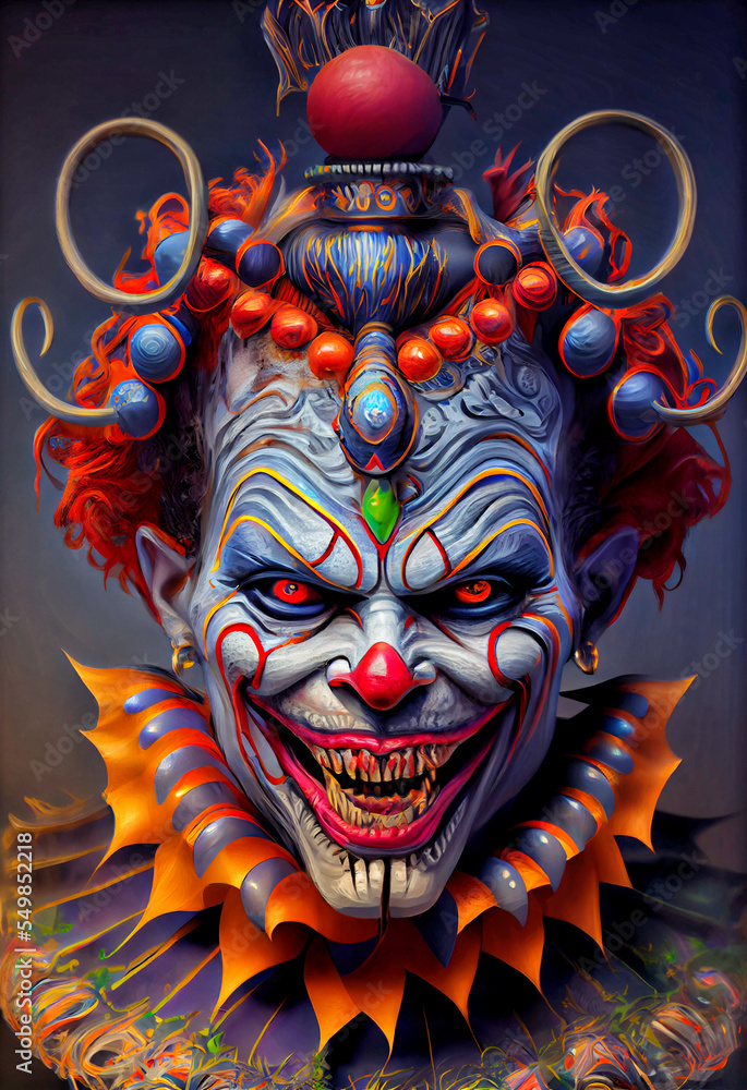 Naklejka premium Midjourney abstract render of an evil clown