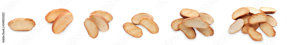 Set with hard chuck crackers on white background. Banner design